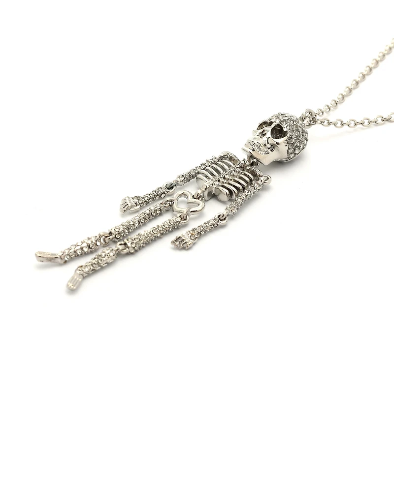 Betsey Johnson Faux Stone Pave Skeleton Pendant Long Necklace