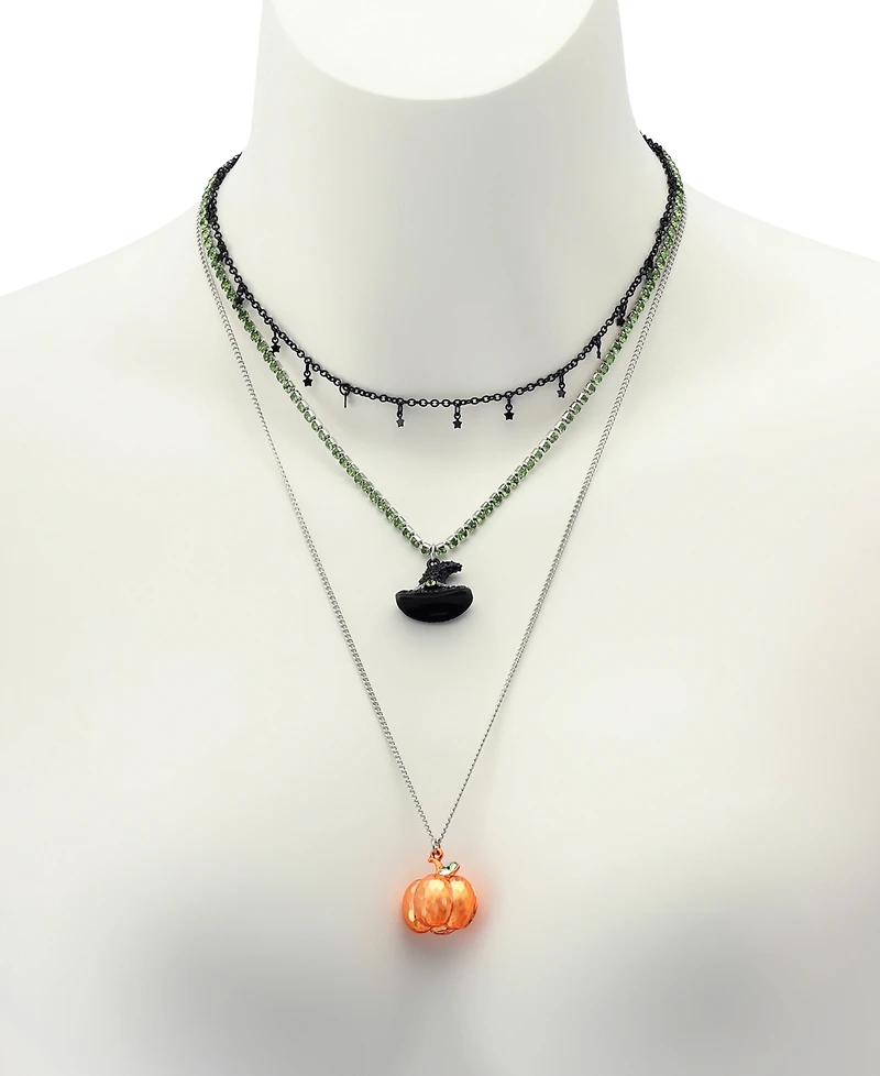 Betsey Johnson Faux Stone Witch Pumpkin Charm Layered Necklace