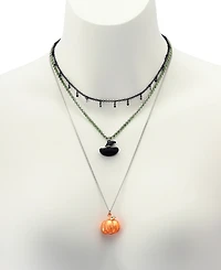 Betsey Johnson Faux Stone Witch Pumpkin Charm Layered Necklace