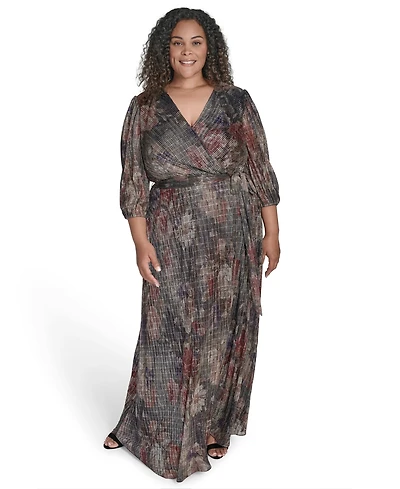 Jessica Howard Plus Women's Side Tuck 3/4-Sleeve Gown