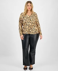 I.n.c. International Concepts Plus Printed Long-Sleeve Button-Neck Top, Macy's Exclusive
