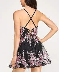 Violet Weekend Juniors' Floral Embroidered Fit and Flare Dress