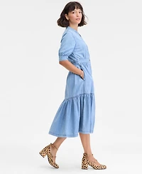 On 34th Women's Denim Puff-Sleeve Midi Dress, Macy's Exclusive