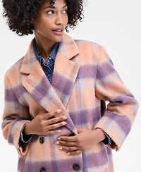 On 34th Women's Brushed Plaid Double-Breasted Coat, Macy's Exclusive