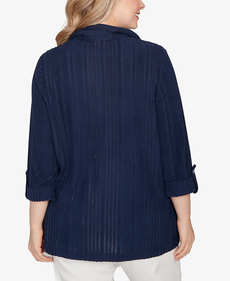 Hearts Of Palm Plus Solid Textured Hachi Henley Tunic Top
