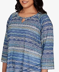 Hearts Of Palm Plus Printed Tulip Hem Slub Top