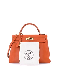 Pre-Owned Hermes Kelly 32 Handbag Orange Chevre de Coromandel with Gold Hardware
