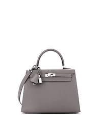 Pre-Owned Hermes Kelly 25 Handbag Grey Epsom with Palladium Hardware