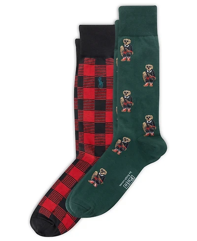 Polo Ralph Lauren Men's 2-Pack Mini Holiday Bear Slack Socks
