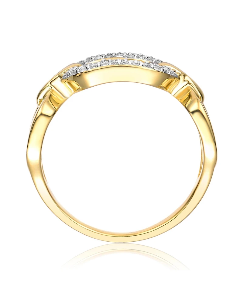 14k Yellow Gold Plated with Cubic Zirconia Pave Triple Chain Link Ring