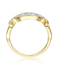 14k Yellow Gold Plated with Cubic Zirconia Pave Triple Chain Link Ring