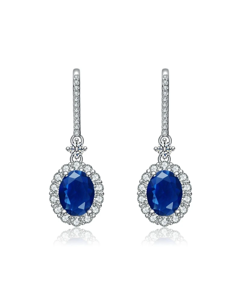 White Gold Plated with Colored Cubic Zirconia Drop Hook Earrings