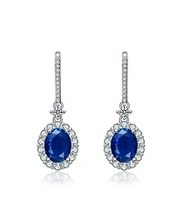 White Gold Plated with Colored Cubic Zirconia Drop Hook Earrings