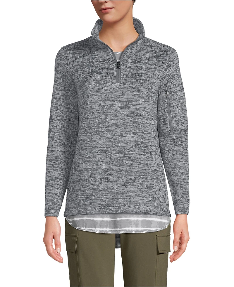 Lands' End Women's Sweater Fleece Quarter Zip Pullover