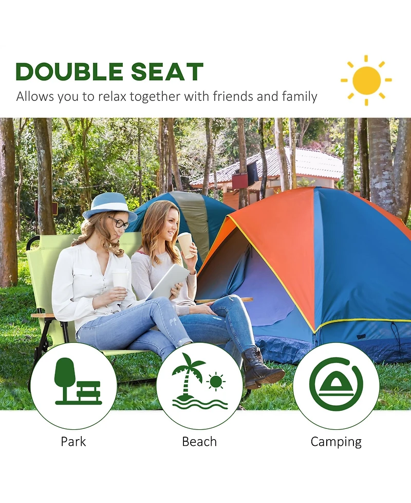 Outsunny 2 Person Camping Couch, Double Folding Chair w/ Cupholders,