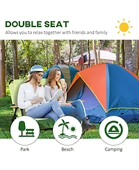 Outsunny 2 Person Camping Couch, Double Folding Chair w/ Cupholders,