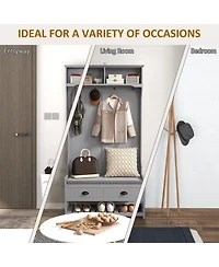 Homcom Hall Tree, Coat Rack and Bench Seat with 4 Hooks, 2 Drawers,