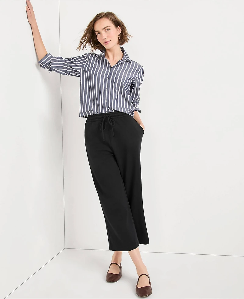 Lands' End Women's Tall Sport Knit Elastic Waist Wide Leg Crop Pants