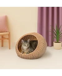 Fiora 19.5" x 18" Modern Circular Faux Wicker Pet Bed with Machine-Washable Cushion