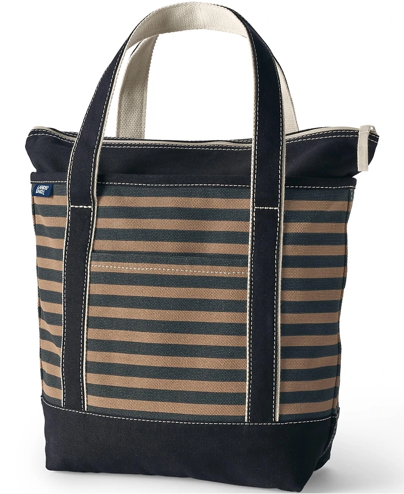 Lands' End Medium Print 5 Pocket Zip Top Canvas Tote Bag
