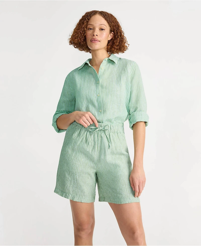 Lands' End Women's Linen High Rise Pull On 7" Shorts