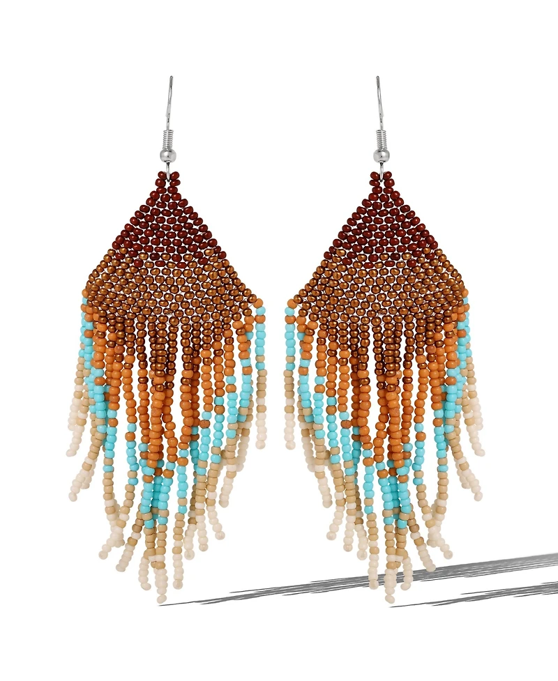 Jessica Simpson Beaded Fringe Earrings in Turquoise and Brown Ombre