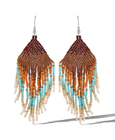 Jessica Simpson Beaded Fringe Earrings in Turquoise and Brown Ombre