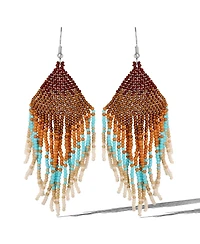 Jessica Simpson Beaded Fringe Earrings in Turquoise and Brown Ombre