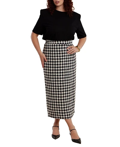 Eloquii Women's Houndstooth Column Maxi Skirt
