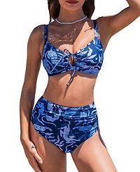 Cupshe Women's Front Cutout Lace Up Ruched Bikini Set