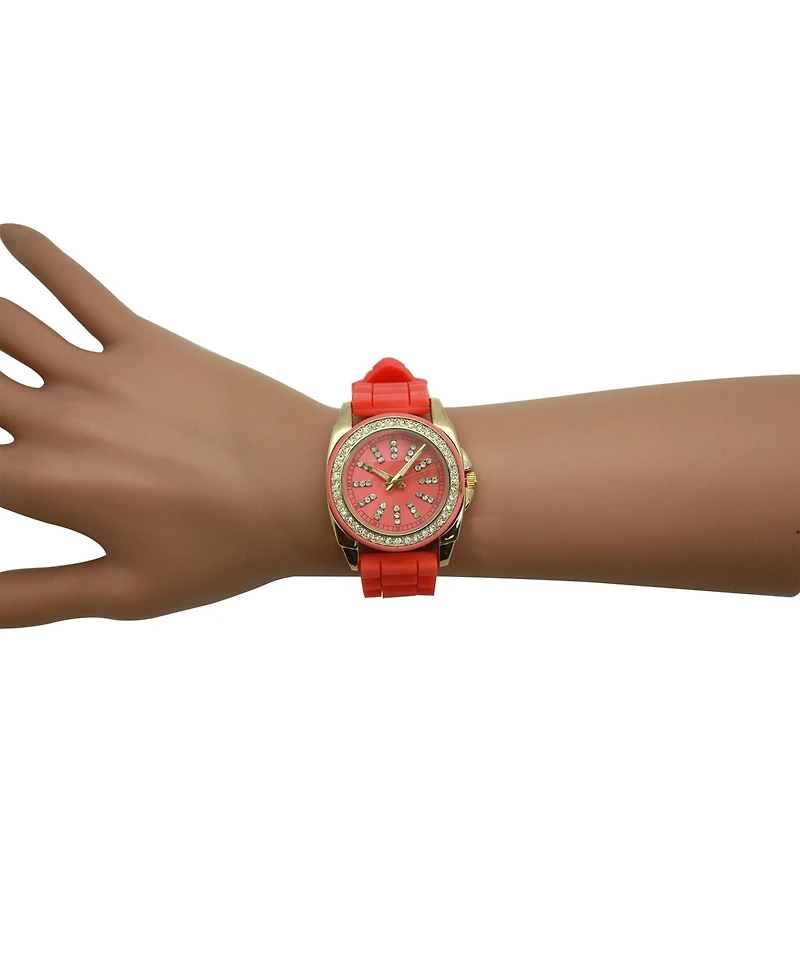 Olivia Pratt Bright Silicone Band with Rhinestones Numeral Women Watch