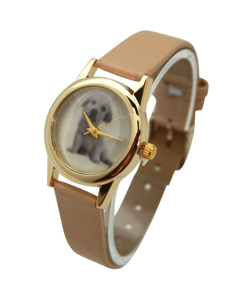 Olivia Pratt Beige Cat and Dog Face Faux Leather Band Women Watch