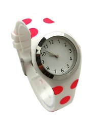 Olivia Pratt White Polka Dots Silicone Band Women Watch