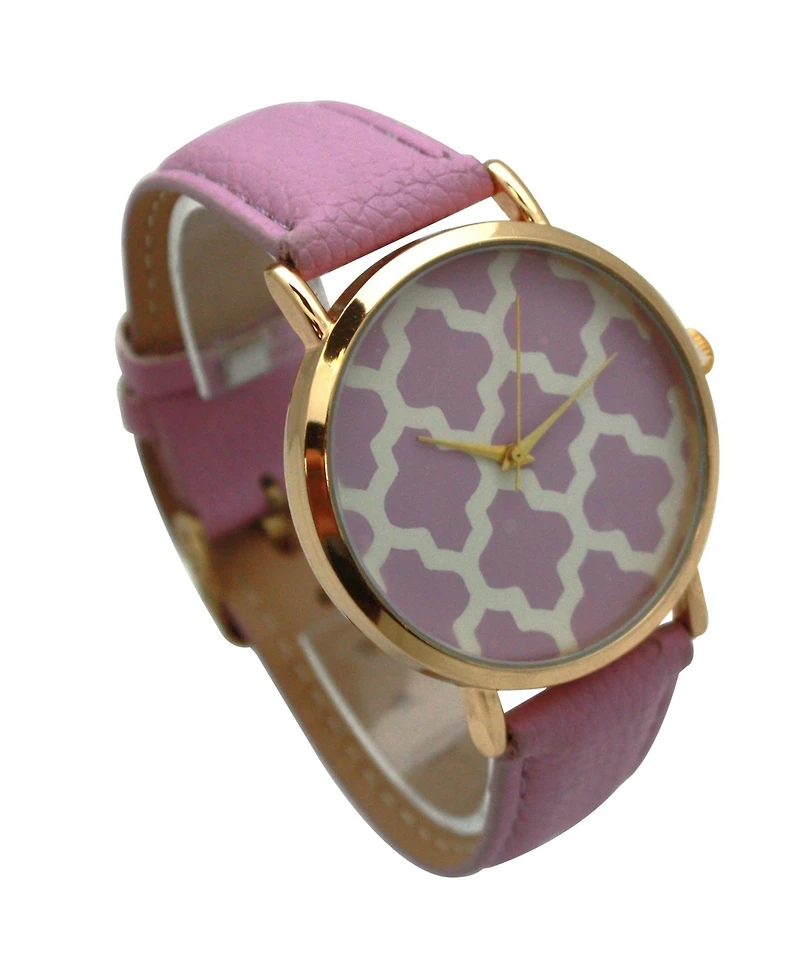 Olivia Pratt Lavender Geometric Pattern Leather Strap Watch