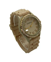 Olivia Pratt Beige Every Day Silicone and Rhinestones Colorful Women Watch