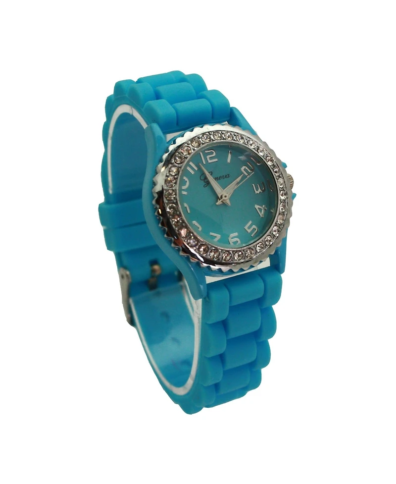 Olivia Pratt Light Blue Every Day Thin Band Silicone and Rhinestones Colorful Women Watch