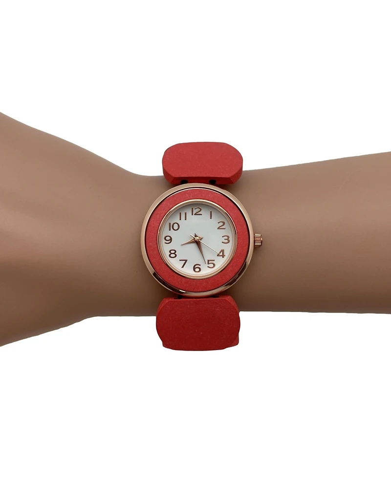 Olivia Pratt Coral Stretch Wooden Watch