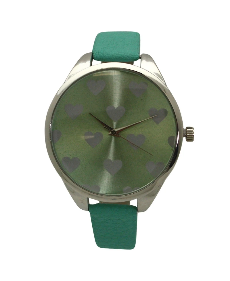 Olivia Pratt Teal Heart Print Face Leather Strap Watch