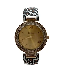 Olivia Pratt Cheetah Printed Soft Band Bangle Women Watch