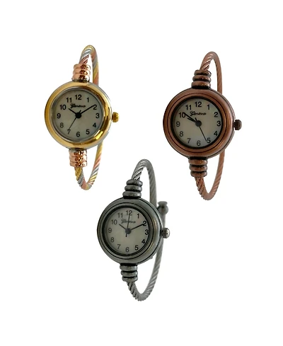 Olivia Pratt Pack #1 3 Pack Fashion Analog Bangle Cuff Wrist Bracelet Wire Bangle Women Watch