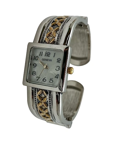 Olivia Pratt Two Tone Elegant Squared Face Cuff Women Watch, Two Tone