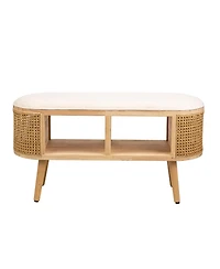 Nordlys - Beige Velvet and Rattan Storage Bench Exotic Boho Upholstery Entry