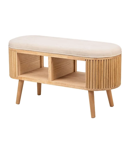 Nordlys - Beige Velvet and Wood Storage Bench Exotic Boho Entry
