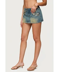Edikted Women's Mixed Buttons Denim Mini Skort