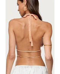 Edikted Womens Sequin Knit Split Front Backless Top