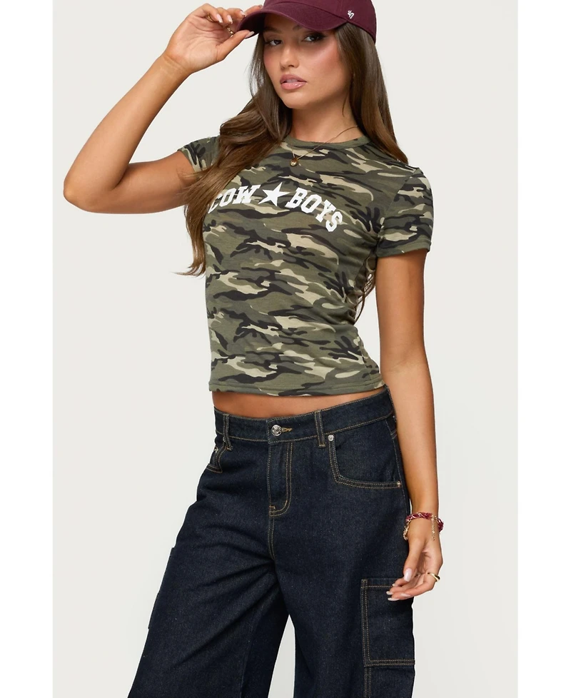 Edikted Women's Nika Camo Cowboys T Shirt