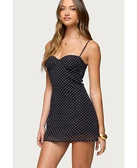Edikted Womens Polka Dot Cupped Chiffon Mini Dress