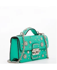 Susu Small Green Leather Crossbody Bag with Silver Studs Designer Purse for Women