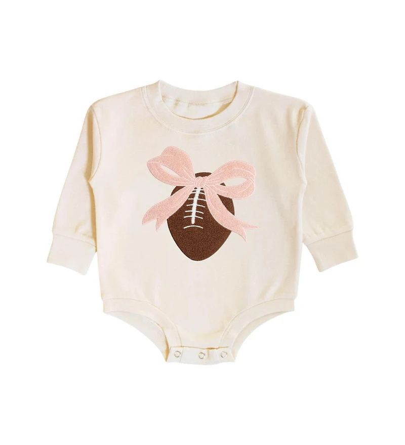 Sweet Wink Baby Girl Coquette Football Patch Long Sleeve Romper