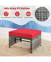 Gymax 2 Pieces Patio Pe Rattan Ottomans with Soft Zippered Cushions for Deck